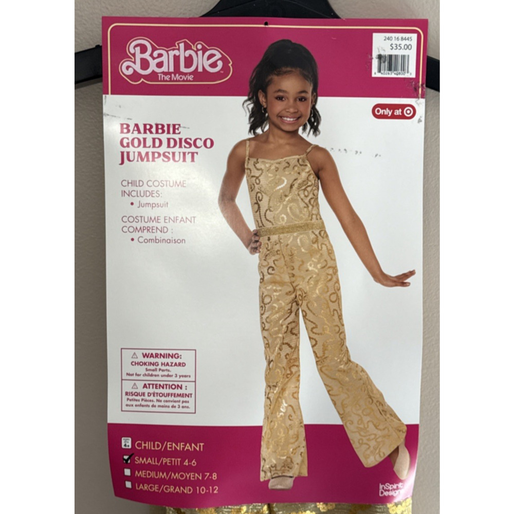 Barbie the Movie Gold Disco Jumpsuit Halloween Costume Girls Small 4-6 New